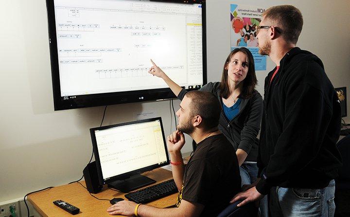 三个计算机科学专业的学生作为一个小组一起工作.