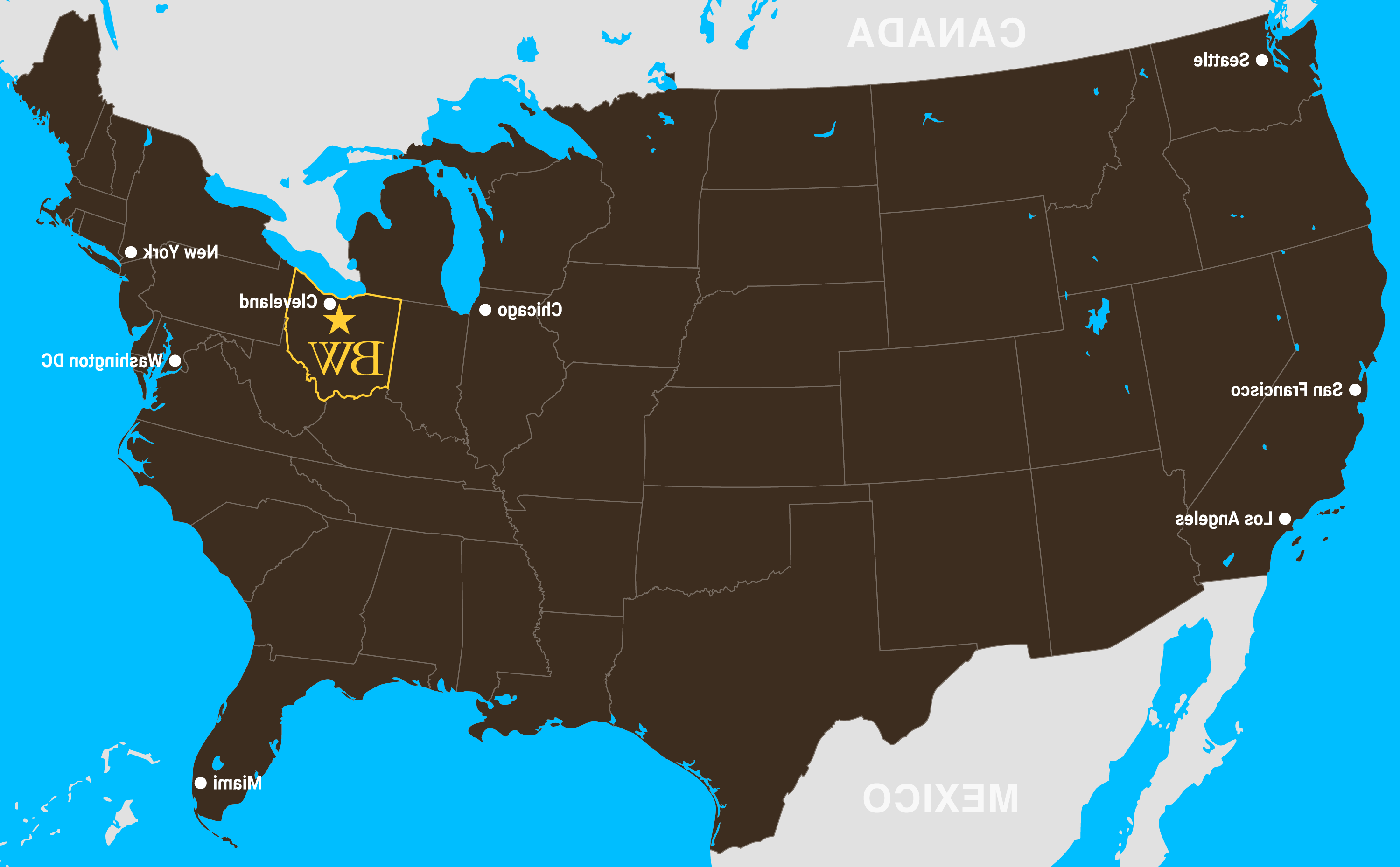 BW on United States map